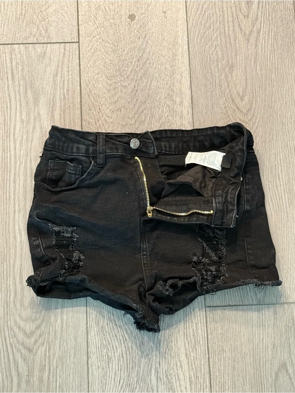 Black Distressed Denim Shorts